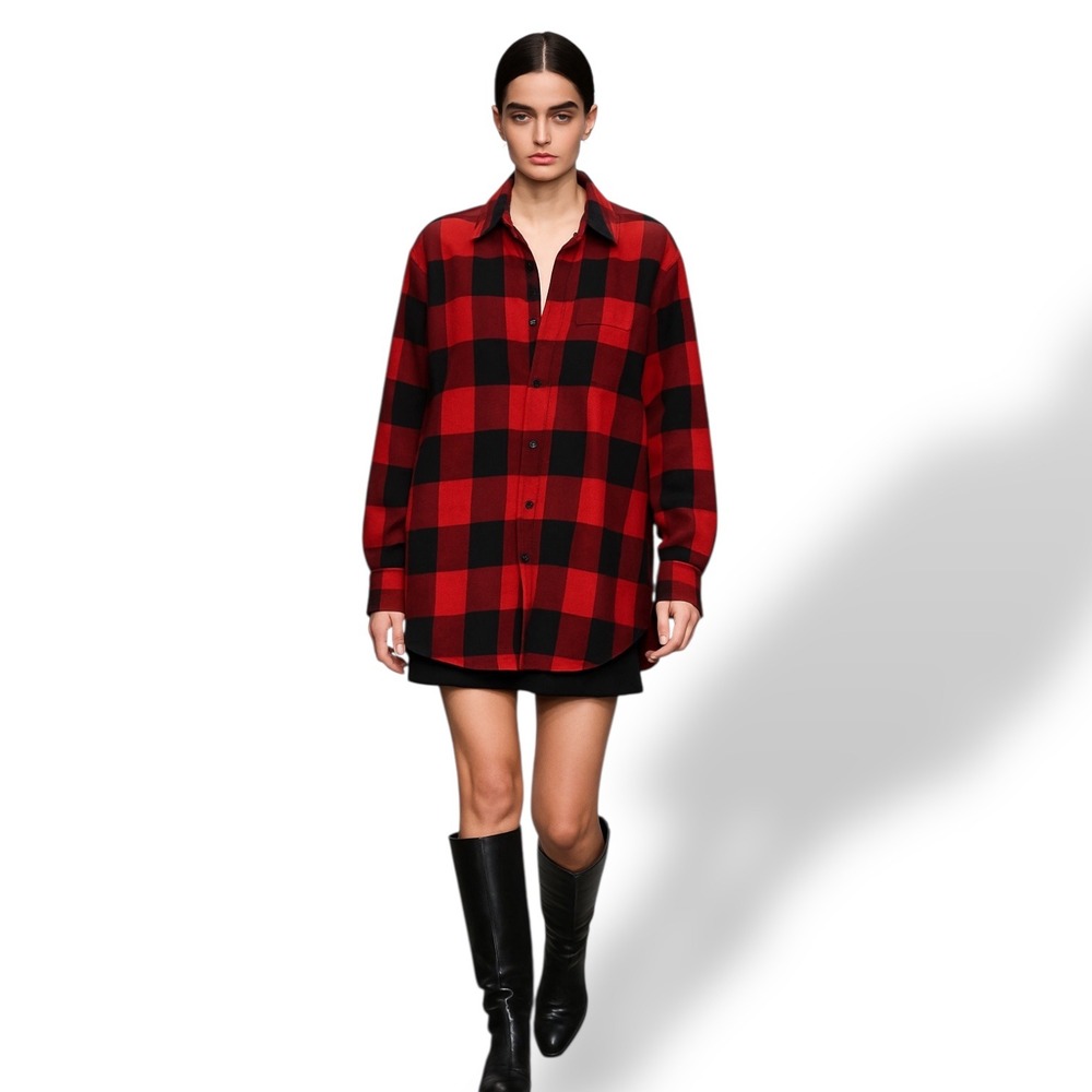 Women's XL Red Plaid Button-Up Long Sleeve Shirt Grunge Granola Skater Americana
